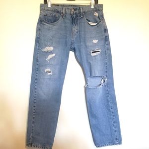 LEVI'S straight leg light wash distressed denim jeans